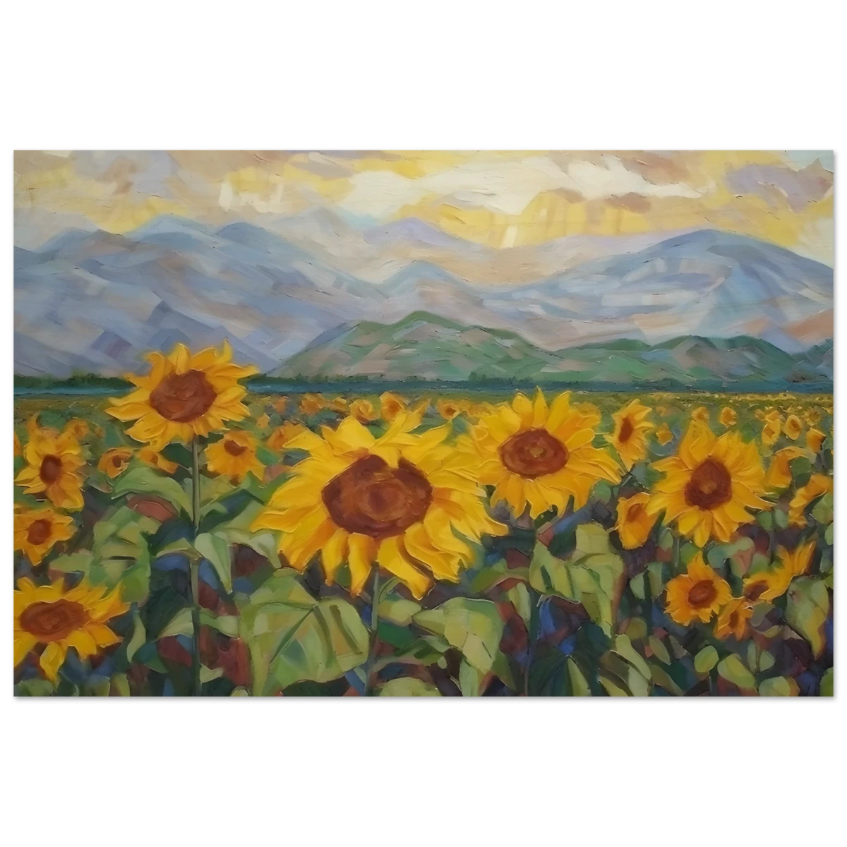 Sunlit Field of Sunflowers – Landscape Floral Wall Art Print - Wood Prints - 20x30 cm / 8x12″ -