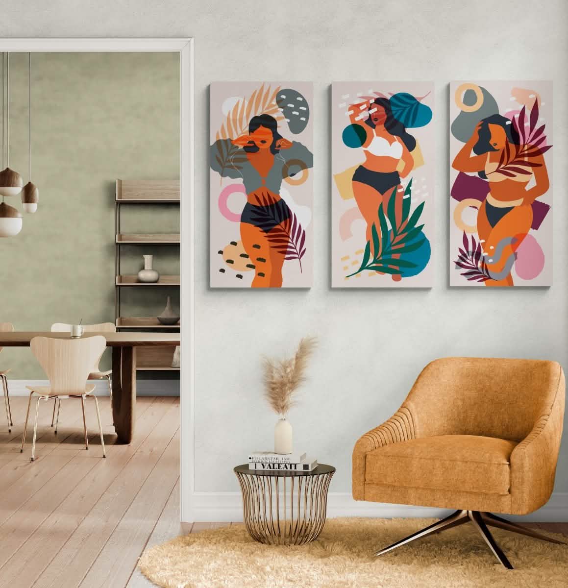 Sunlit Muse Canvas Set – Bold & Radiant Feminine Energy | wall art print trio set - 50X100 CM / 20X40″ -