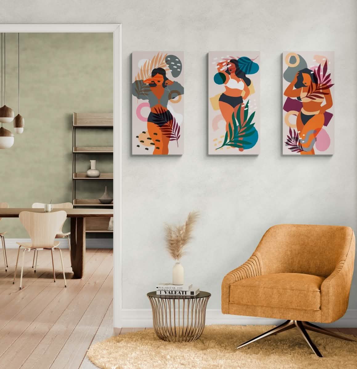 Sunlit Muse Canvas Set – Bold & Radiant Feminine Energy | wall art print trio set - 40X80 CM / 16X32″ -