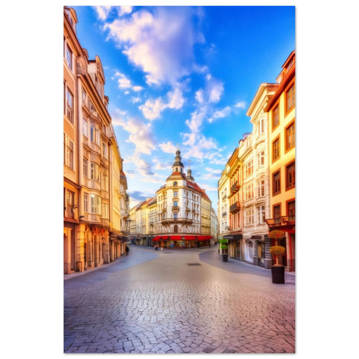 “Sunrise in the Old Town” – European Street Scene Wall Art Print - Fine Art Poster - 30x45 cm / 12x18″ -