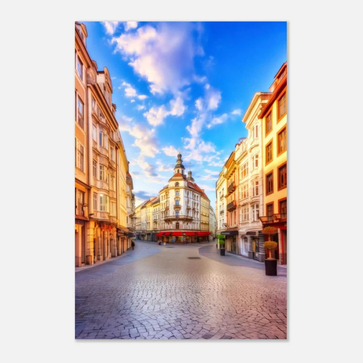 “Sunrise in the Old Town” – European Street Scene Wall Art Print - Aluminum Print - 30x45 cm / 12x18″ -