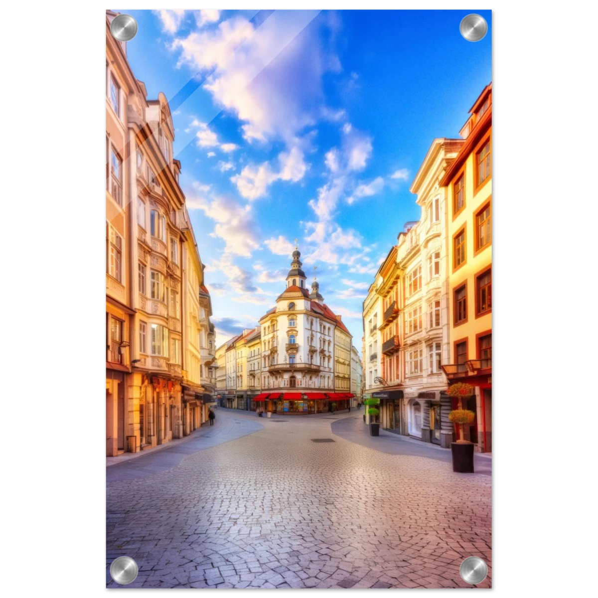 “Sunrise in the Old Town” – European Street Scene Wall Art Print - Acrylic Print - 30x45 cm / 12x18″ -