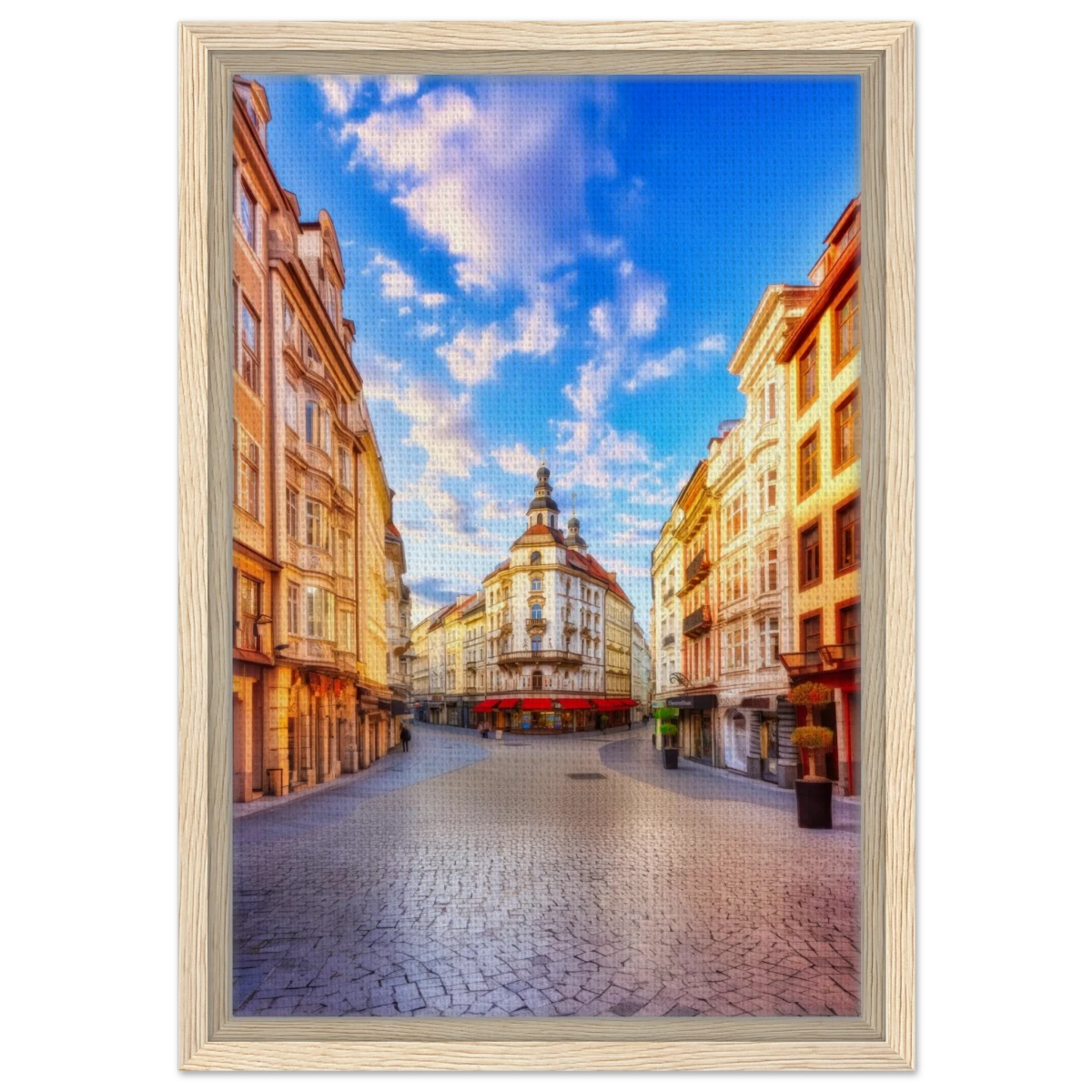 “Sunrise in the Old Town” – European Street Scene Wall Art Print - Framed Canvas - 30x45 cm / 12x18″ - Wood frame