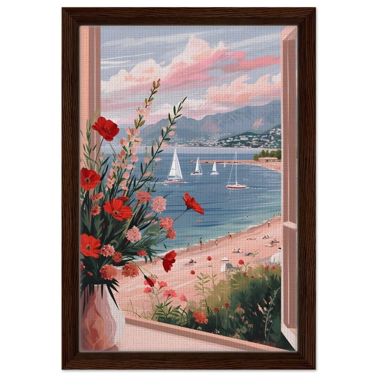 Sunset by the Bay | Contemporary Impressionism Wall art print - 30x45 cm / 12x18″ - Framed Canvas - Dark wood frame