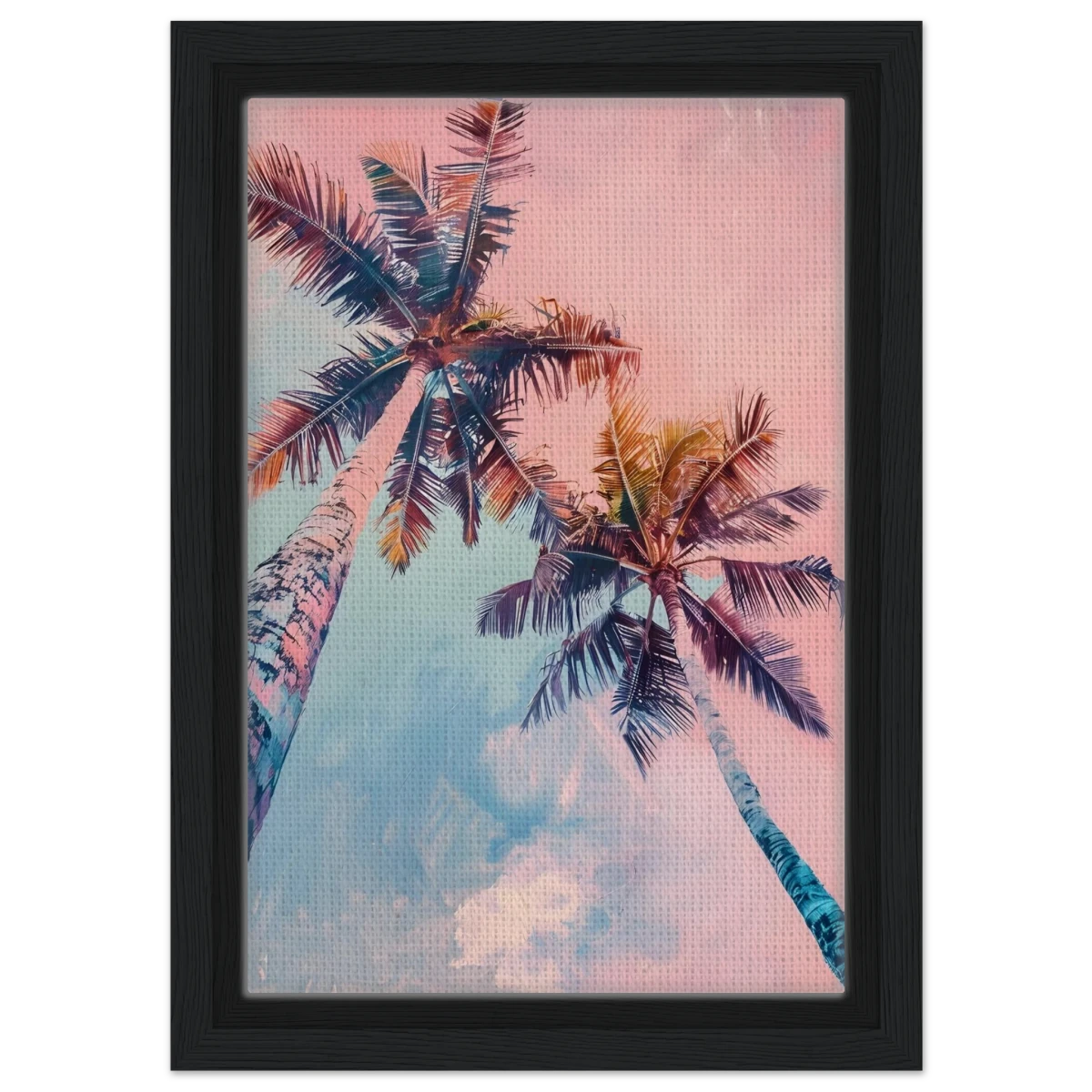 “Sunset Palms” | Wall Art Print - Framed Canvas - 20x30 cm / 8x12″ - Black frame