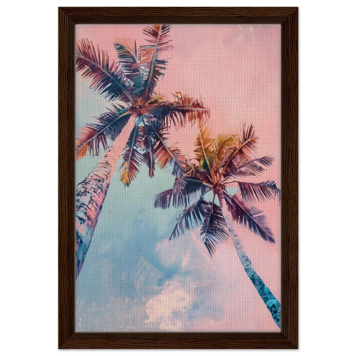 “Sunset Palms” | Wall Art Print - Framed Canvas - 30x45 cm / 12x18″ - Dark wood frame