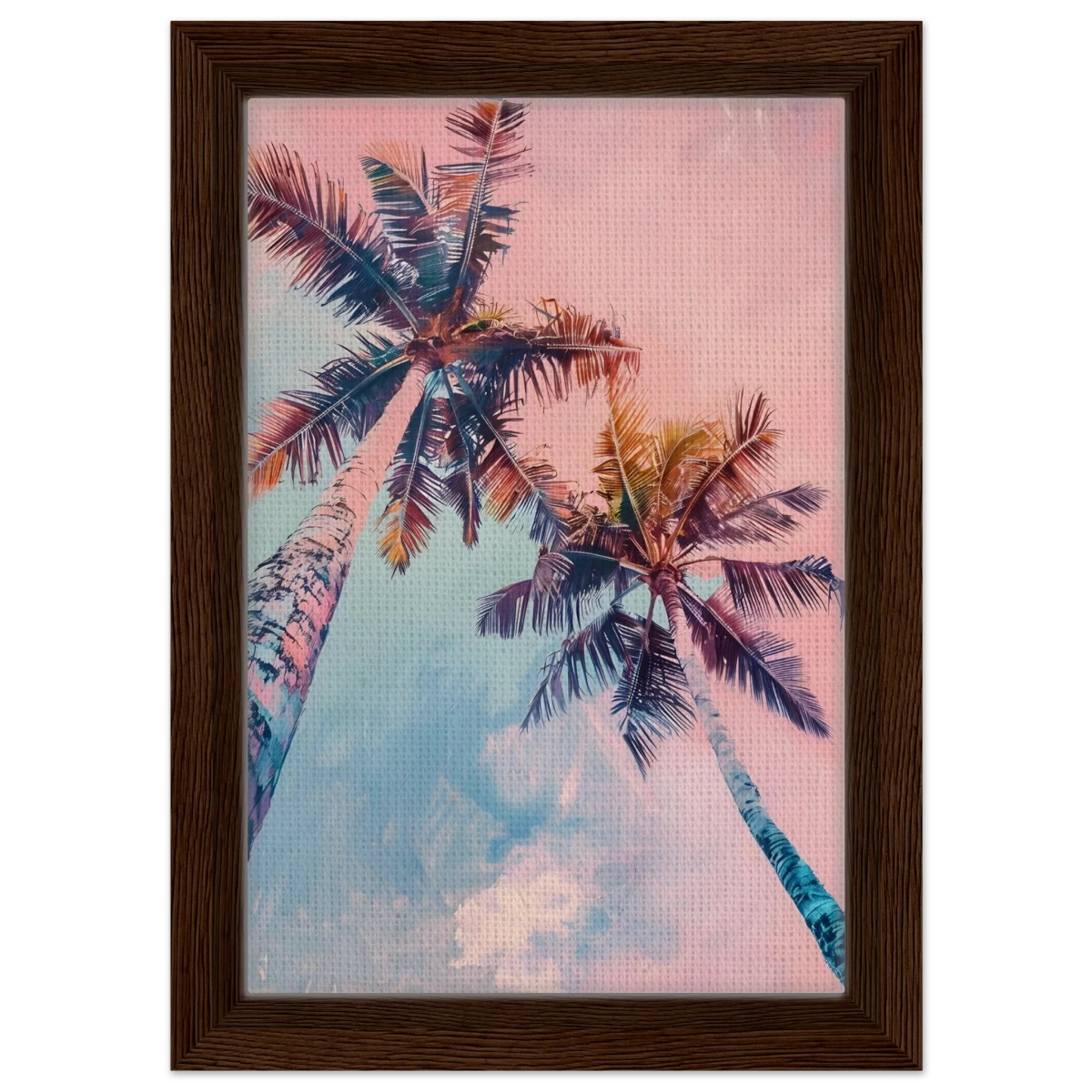 “Sunset Palms” | Wall Art Print - Framed Canvas - 20x30 cm / 8x12″ - Dark wood frame
