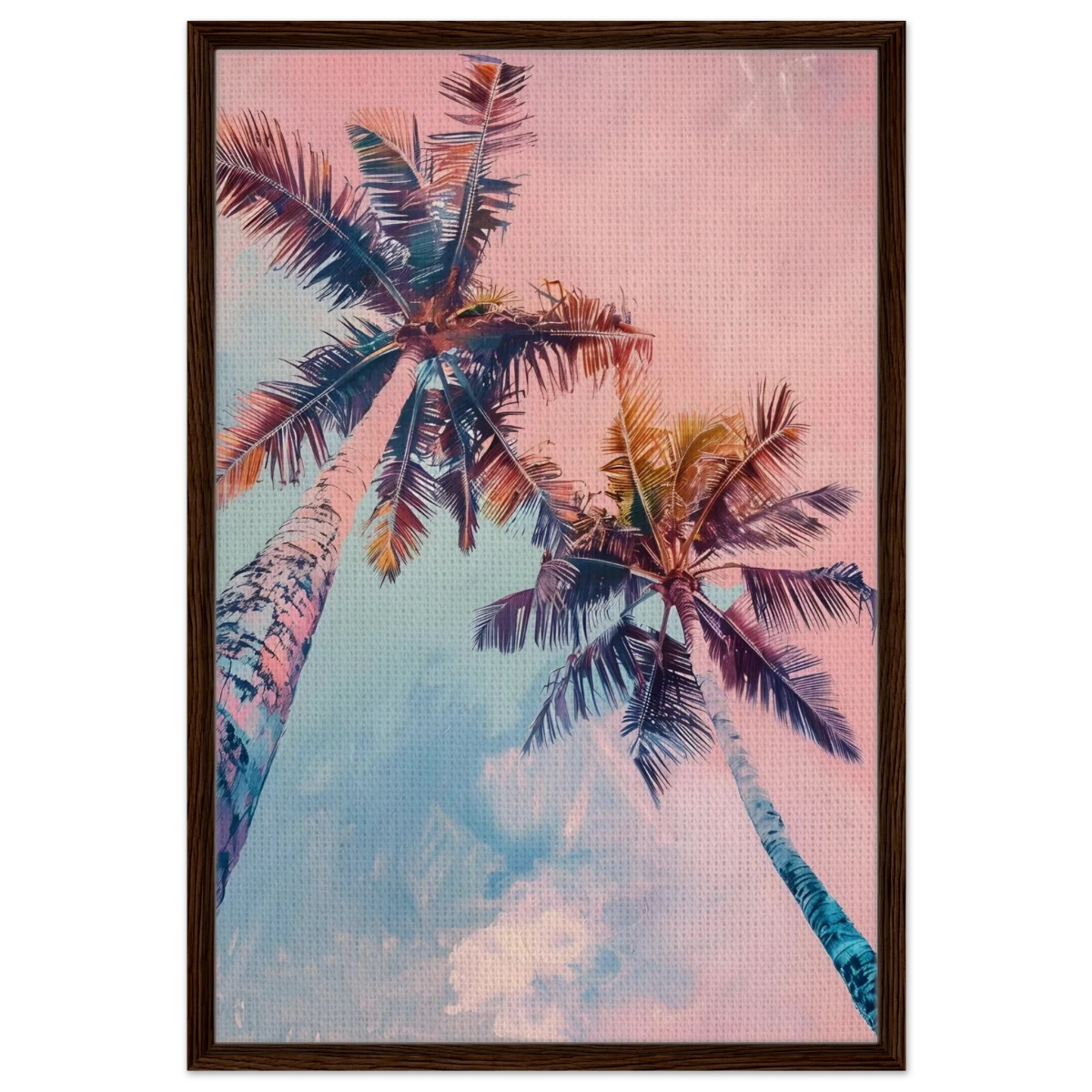 “Sunset Palms” | Wall Art Print - Framed Canvas - 60x90 cm / 24x36″ - Dark wood frame