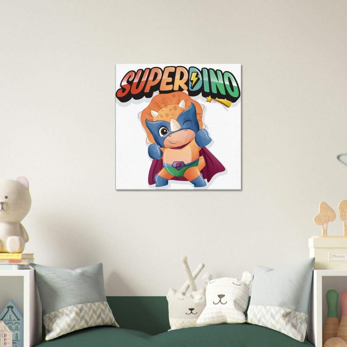 SUPERDINO V1 | Kids Room Canvas Wall Art Print - Immersive Nursery Decor with Enhanced Texture - 40x40 cm / 16x16″ - Design Option 1 -