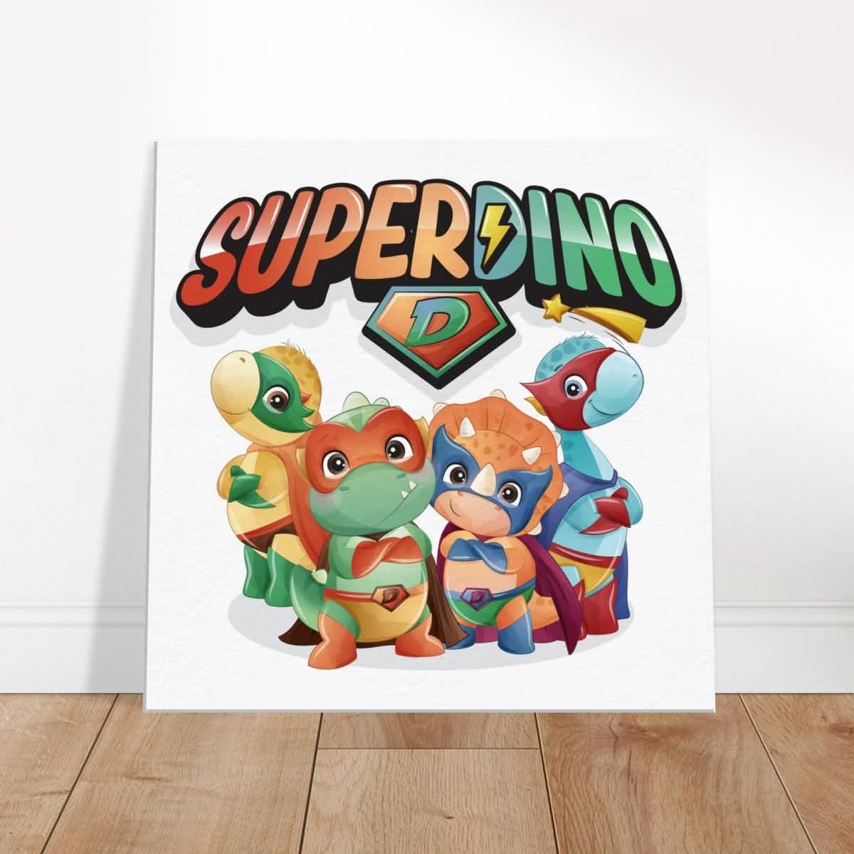 SUPERDINO V2 | Kids Room Canvas Wall Art Print - Immersive Nursery Decor with Enhanced Texture - 40x40 cm / 16x16″ - Design Option 3 -