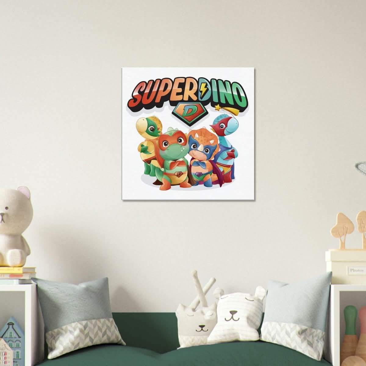 SUPERDINO V2 | Kids Room Canvas Wall Art Print - Immersive Nursery Decor with Enhanced Texture - 40x40 cm / 16x16″ - Design Option 3 -