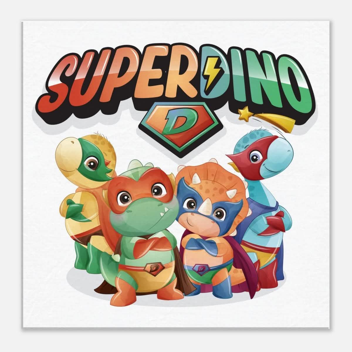 SUPERDINO V2 | Kids Room Canvas Wall Art Print - Immersive Nursery Decor with Enhanced Texture - 40x40 cm / 16x16″ - Design Option 3 -