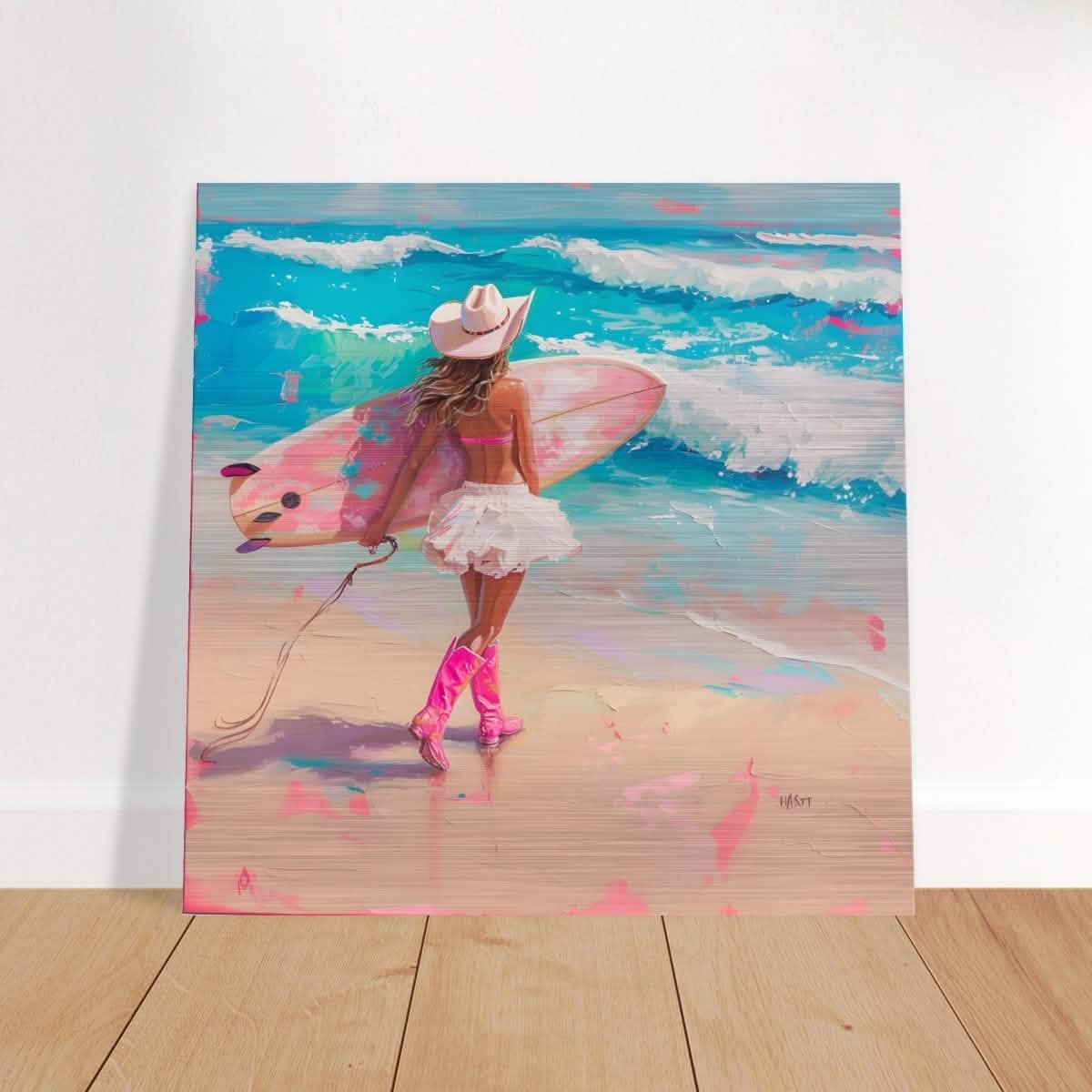 Surfboard & Stetson | Modern Surrealist Art print - Brushed Aluminum Print - 60x60 cm / 24x24″ -
