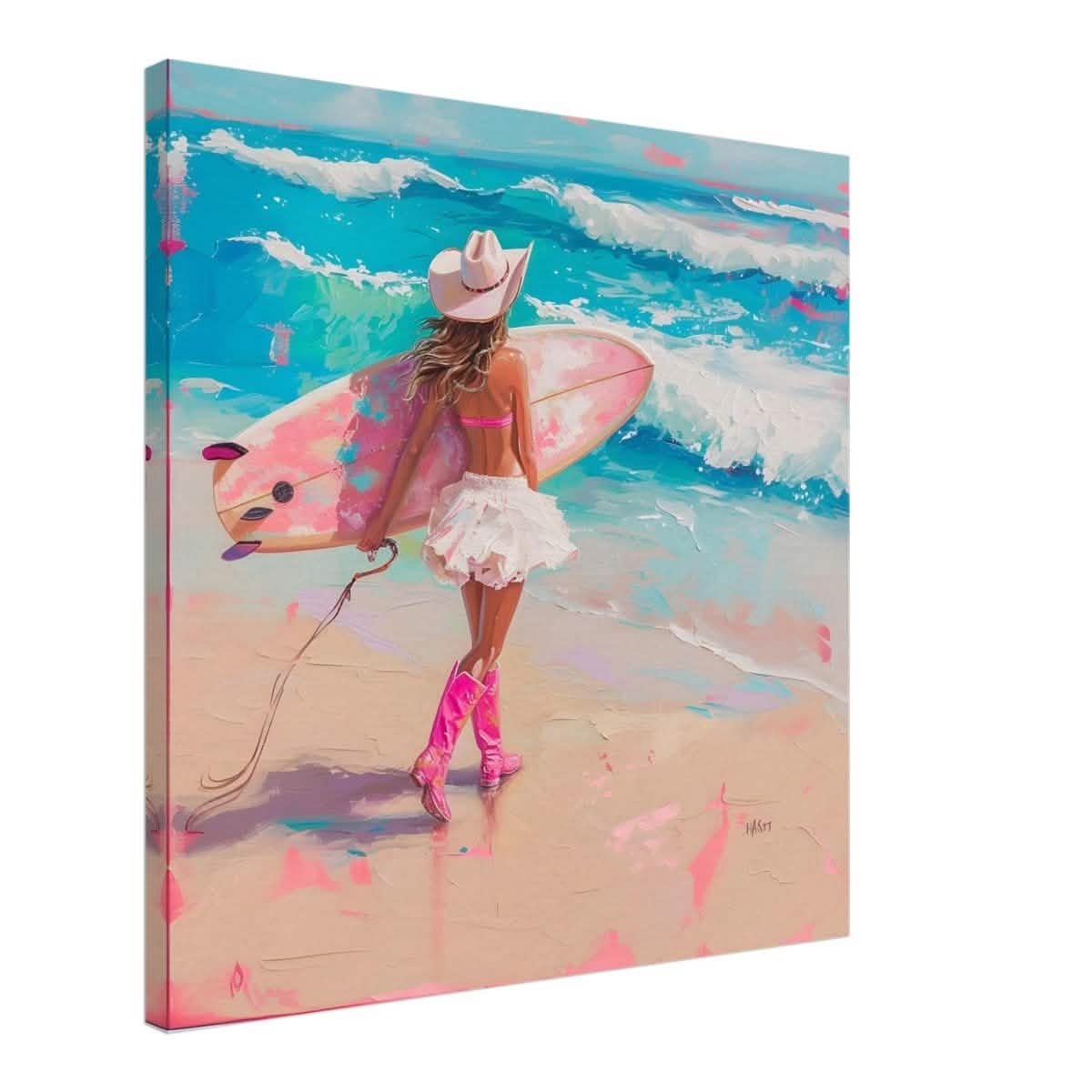 Surfboard & Stetson | Modern Surrealist Art print - Canvas - 60x60 cm / 24x24″ -