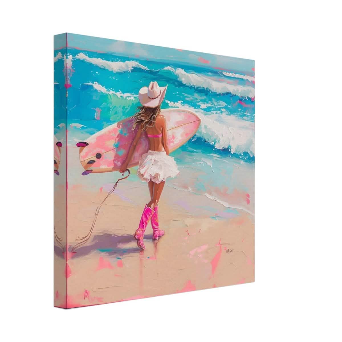 Surfboard & Stetson | Modern Surrealist Art print - Canvas - 30x30 cm / 12x12″ -