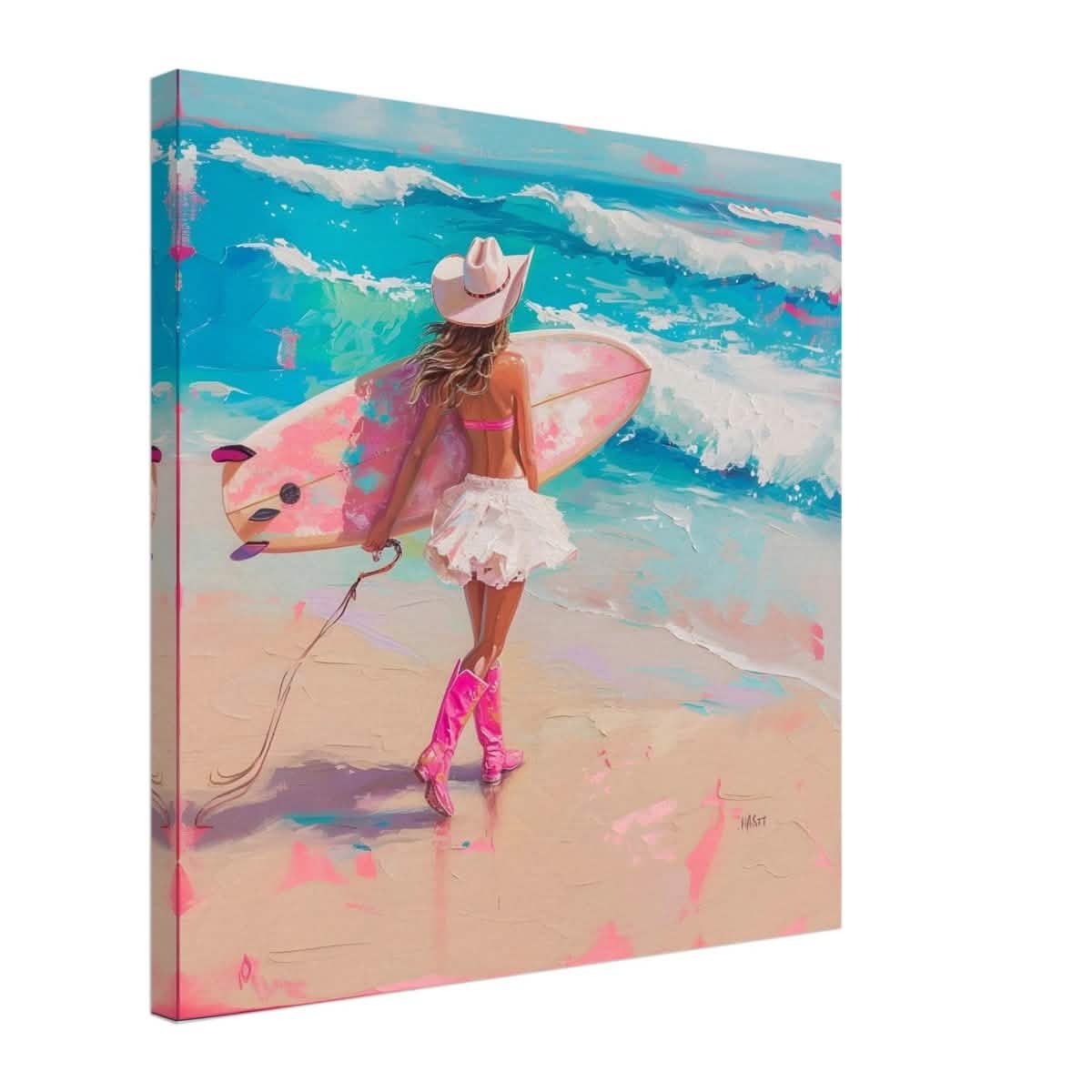 Surfboard & Stetson | Modern Surrealist Art print - Canvas - 50x50 cm / 20x20″ -