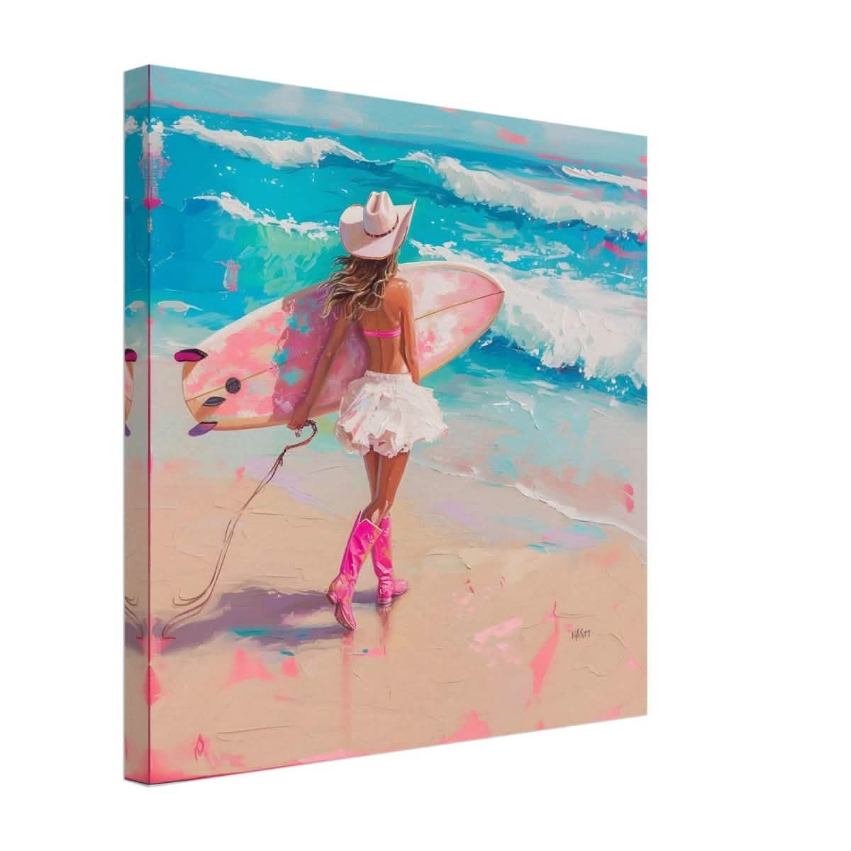 Surfboard & Stetson | Modern Surrealist Art print - Canvas - 40x40 cm / 16x16″ -