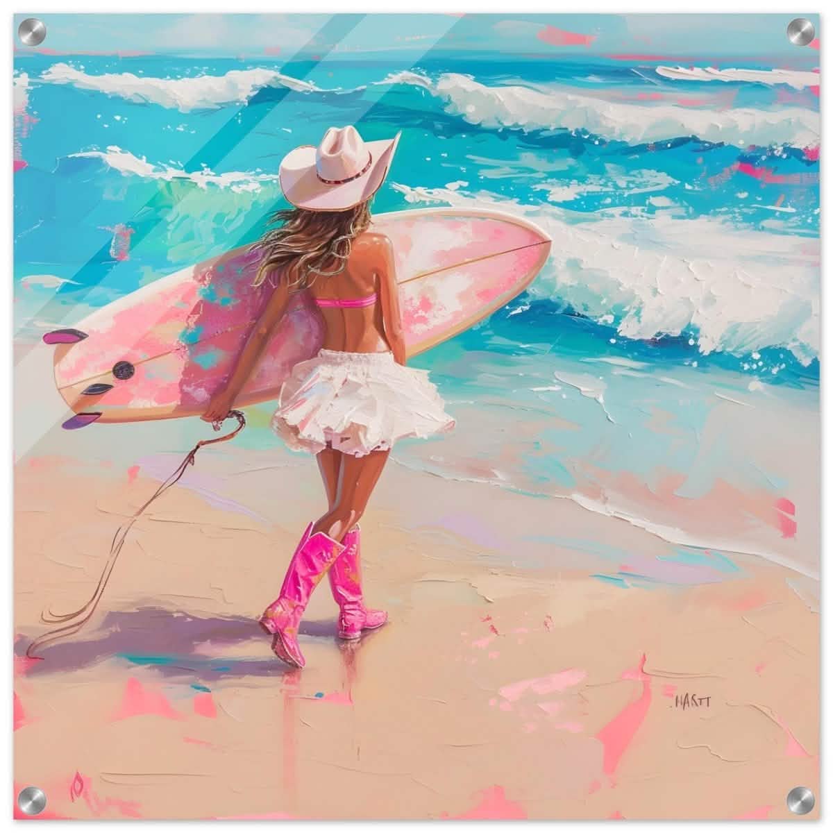 Surfboard & Stetson | Modern Surrealist Art print - Acrylic Print - 60x60 cm / 24x24″ -