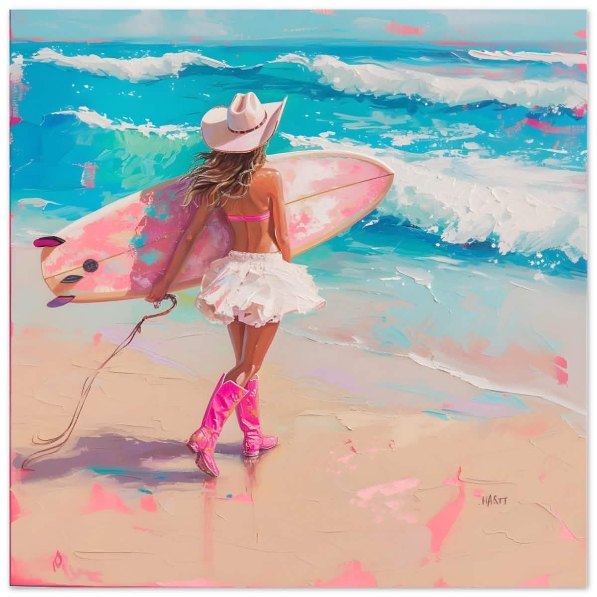 Surfboard & Stetson | Modern Surrealist Art print - Aluminum Print - 30x30 cm / 12x12″ -