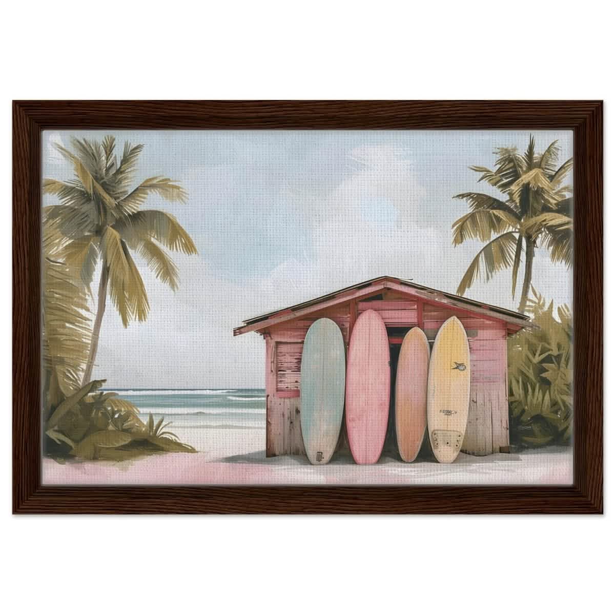 Surfside Retreat | Modern Coastal Wall art Print - Framed Canvas - 30x45 cm / 12x18″ - Dark wood frame