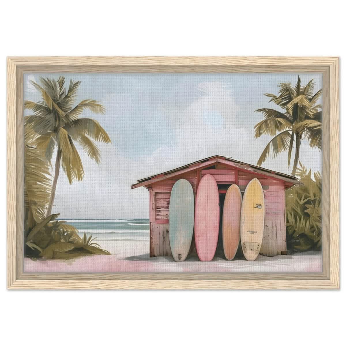 Surfside Retreat | Modern Coastal Wall art Print - Framed Canvas - 30x45 cm / 12x18″ - Wood frame