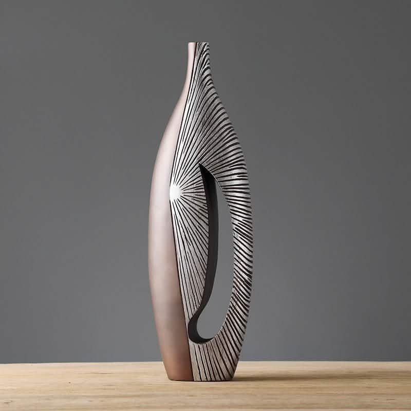 Sweeping Silver Resin Vase – Modern Abstract Floor & Table Décor - A -