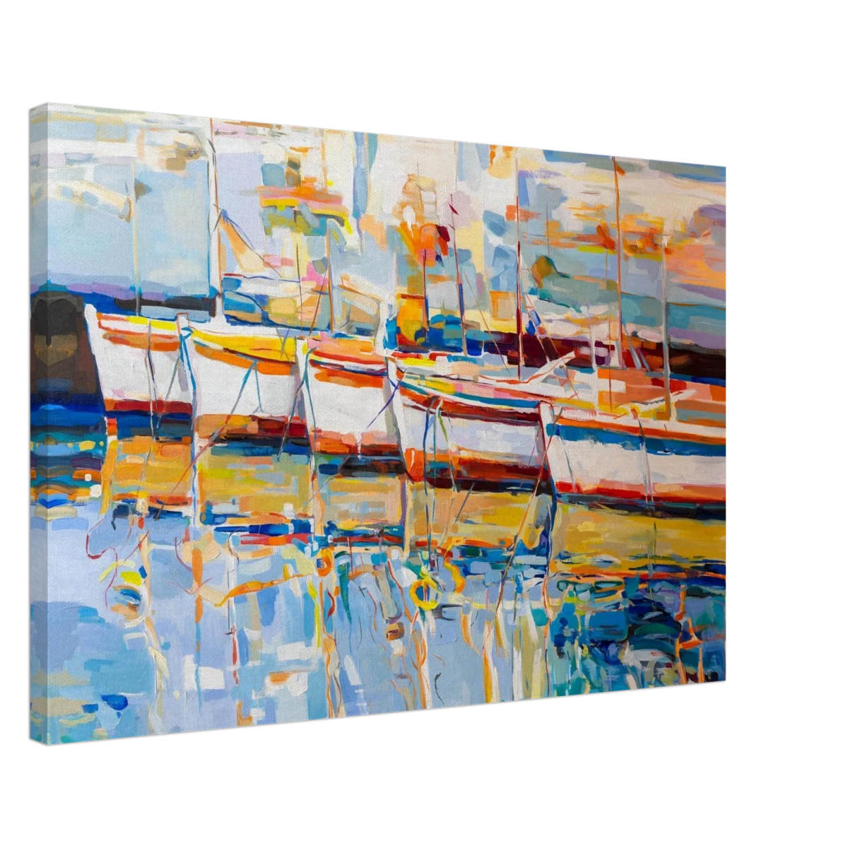 “Symphony of Sails” – Vibrant Reflections in a Seaside Dream | Wall art - Canvas - 50x75 cm / 20x30″ -