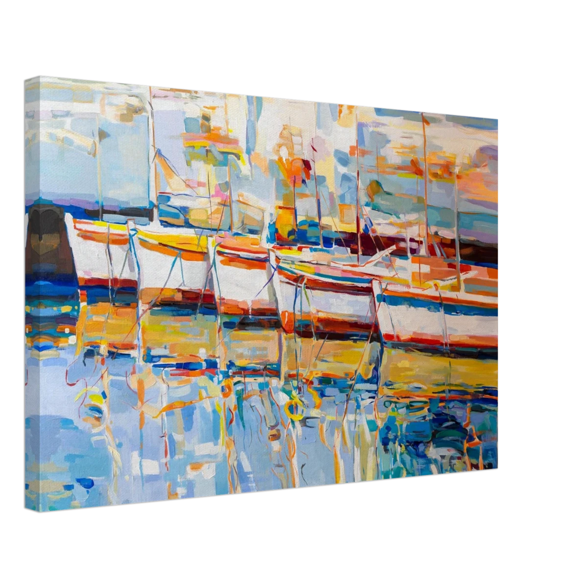 “Symphony of Sails” – Vibrant Reflections in a Seaside Dream | Wall art - Canvas - 40x60 cm / 16x24″ -