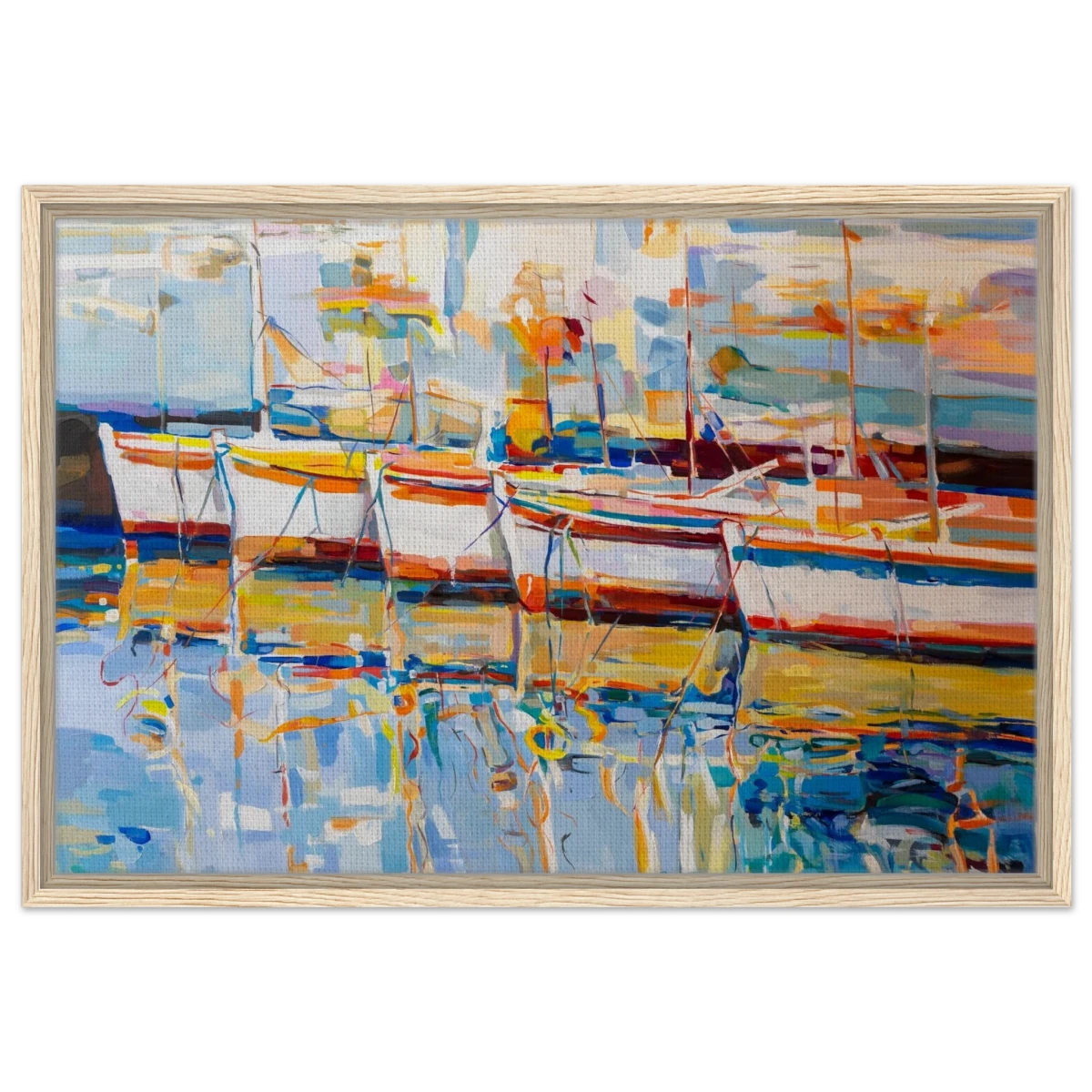 “Symphony of Sails” – Vibrant Reflections in a Seaside Dream | Wall art - Framed Canvas - 50x75 cm / 20x30″ - Wood frame