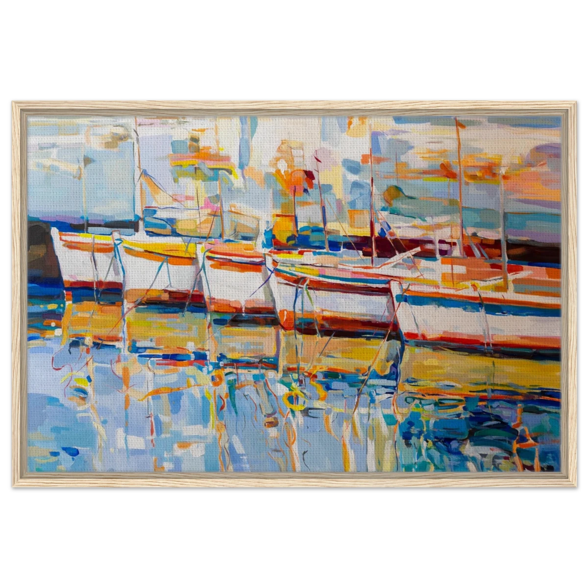 “Symphony of Sails” – Vibrant Reflections in a Seaside Dream | Wall art - Framed Canvas - 60x90 cm / 24x36″ - Wood frame