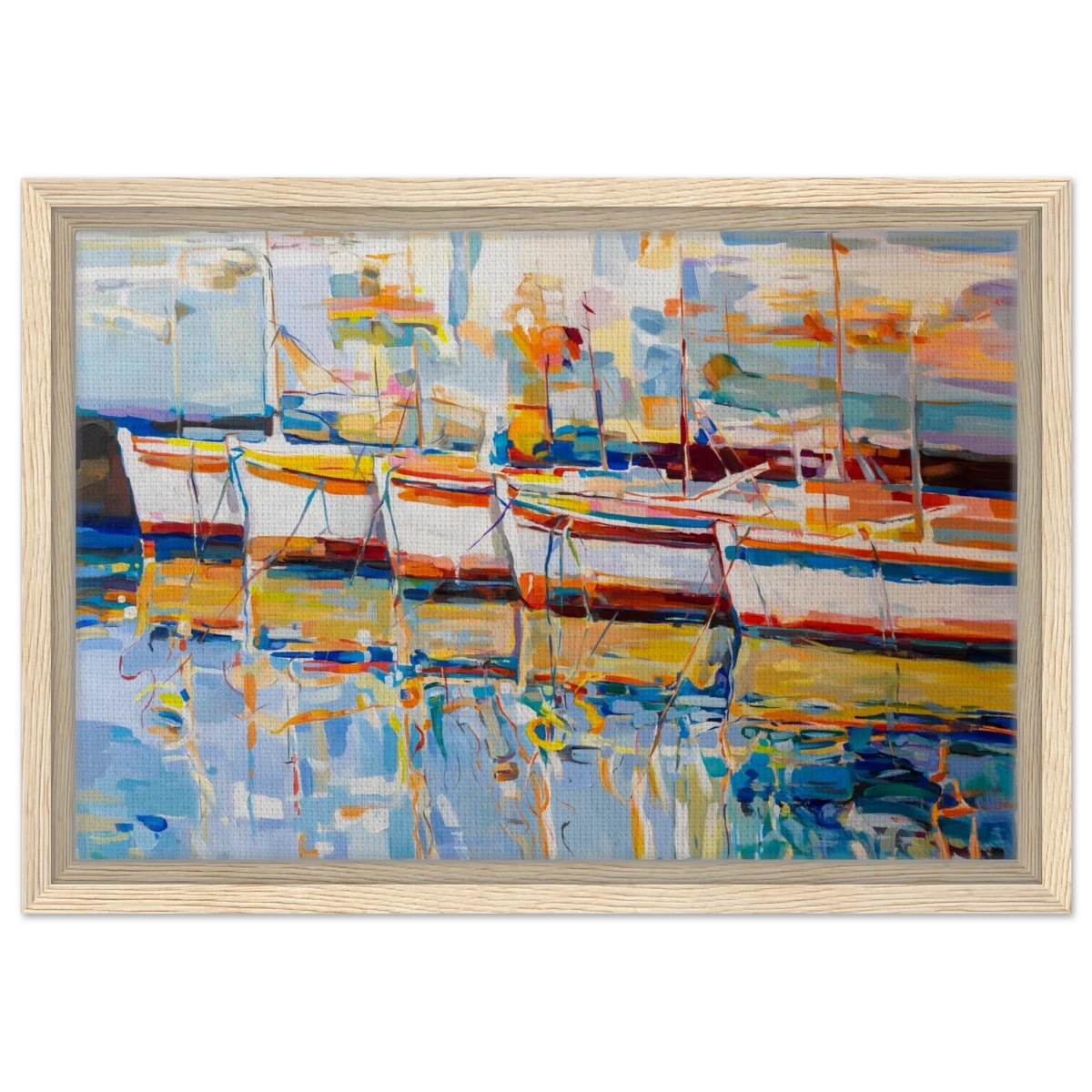 “Symphony of Sails” – Vibrant Reflections in a Seaside Dream | Wall art - Framed Canvas - 30x45 cm / 12x18″ - Wood frame