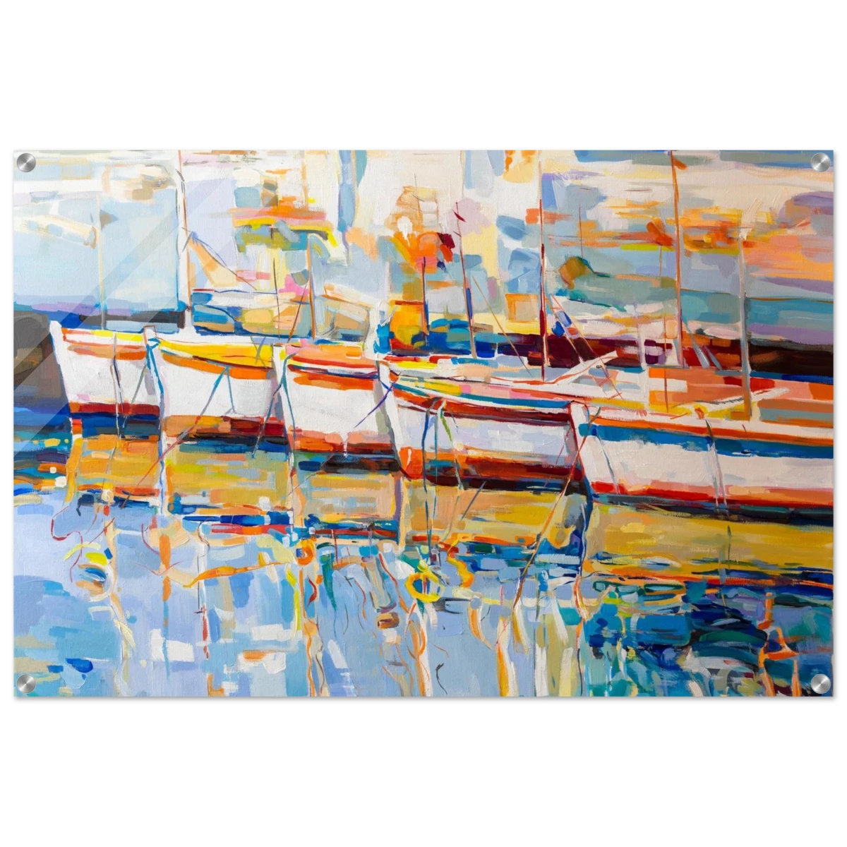 “Symphony of Sails” – Vibrant Reflections in a Seaside Dream | Wall art - Acrylic Print - 60x90 cm / 24x36″ -