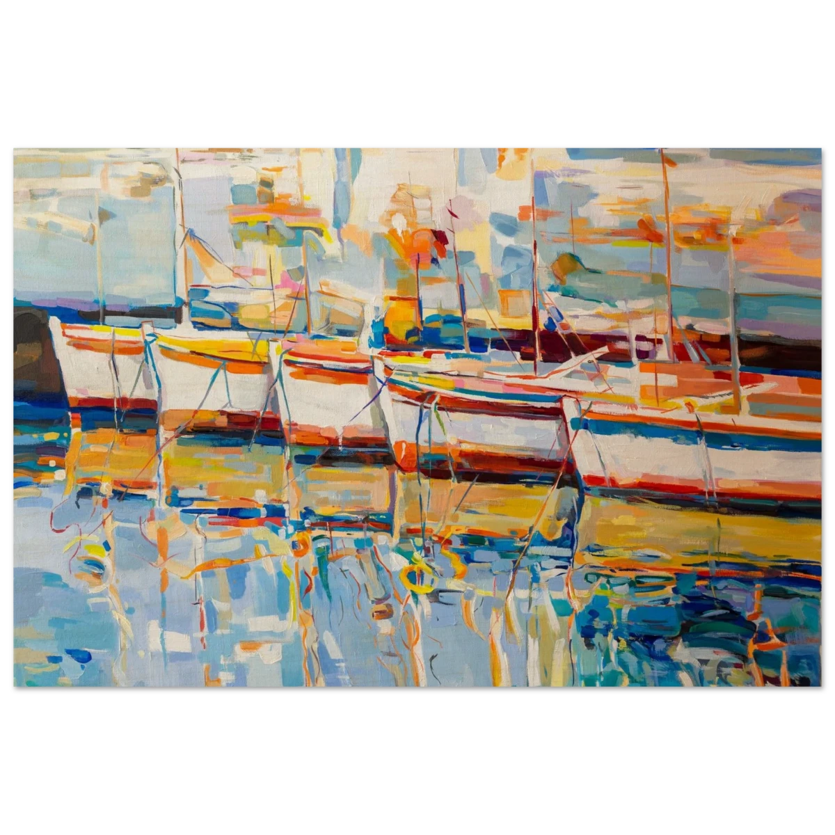 “Symphony of Sails” – Vibrant Reflections in a Seaside Dream | Wall art - Wood Prints - 30x45 cm / 12x18″ -