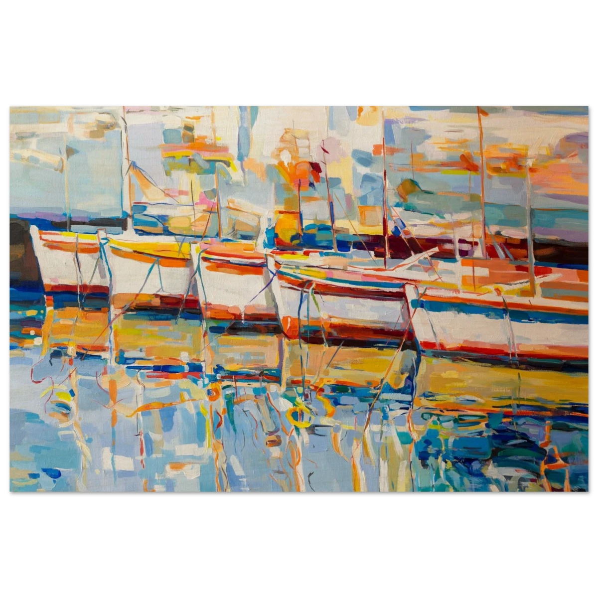 “Symphony of Sails” – Vibrant Reflections in a Seaside Dream | Wall art - Wood Prints - 20x30 cm / 8x12″ -