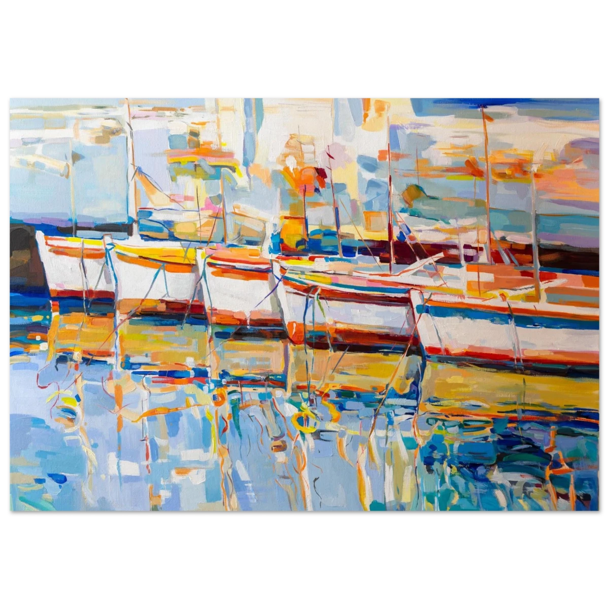 “Symphony of Sails” – Vibrant Reflections in a Seaside Dream | Wall art - Fine Art Poster - 70x100 cm / 28x40″ -