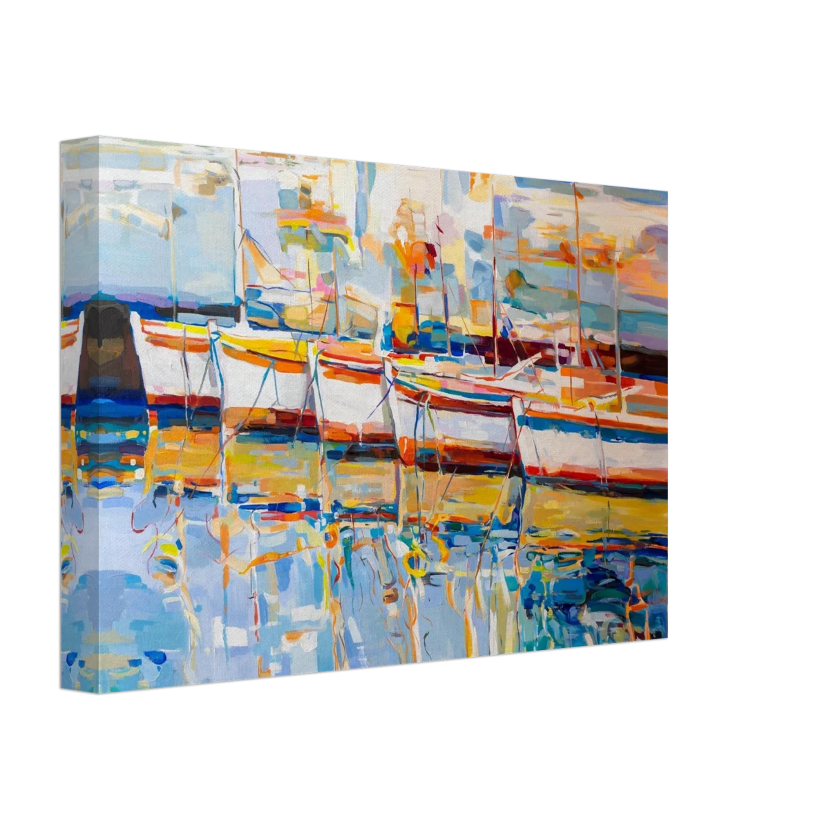 “Symphony of Sails” – Vibrant Reflections in a Seaside Dream | Wall art - Canvas - 20x30 cm / 8x12″ -