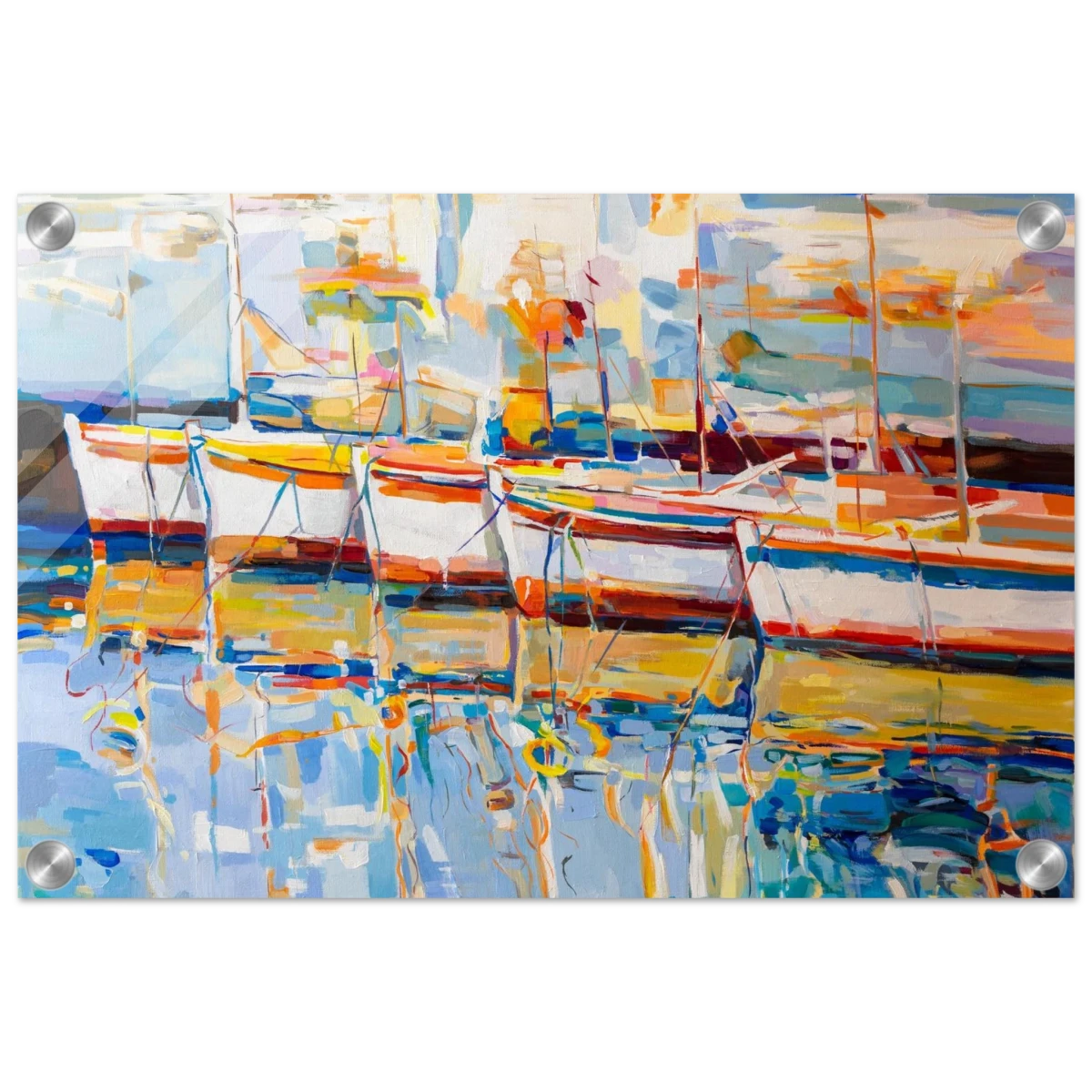 “Symphony of Sails” – Vibrant Reflections in a Seaside Dream | Wall art - Acrylic Print - 30x45 cm / 12x18″ -