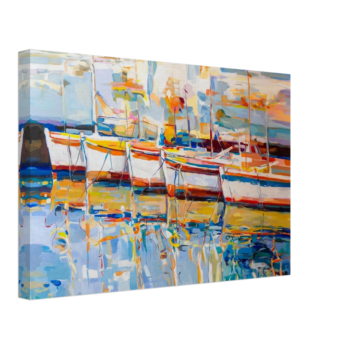 “Symphony of Sails” – Vibrant Reflections in a Seaside Dream | Wall art - Canvas - 30x45 cm / 12x18″ -
