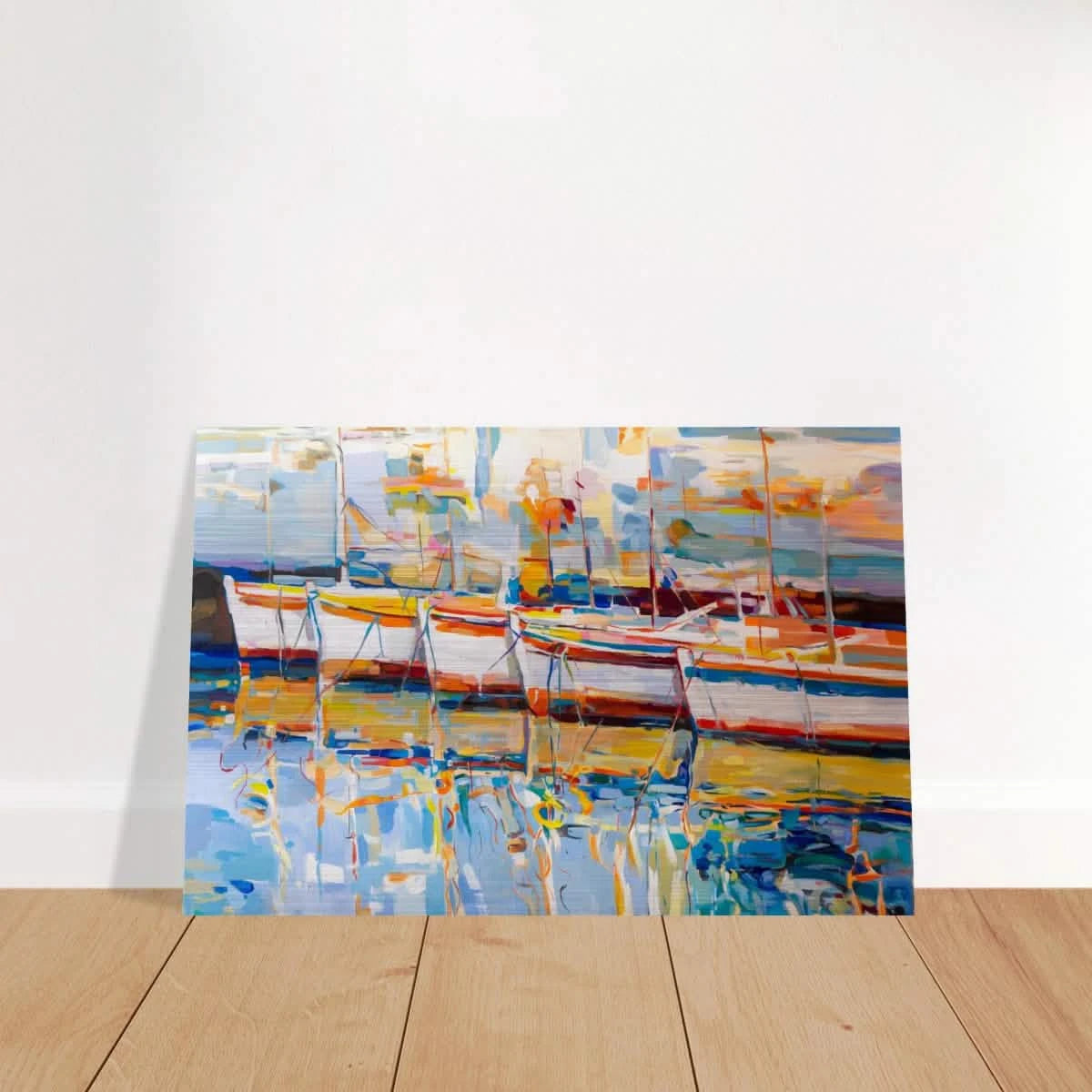 “Symphony of Sails” – Vibrant Reflections in a Seaside Dream | Wall art - Brushed Aluminum Print - 20x30 cm / 8x12″ -