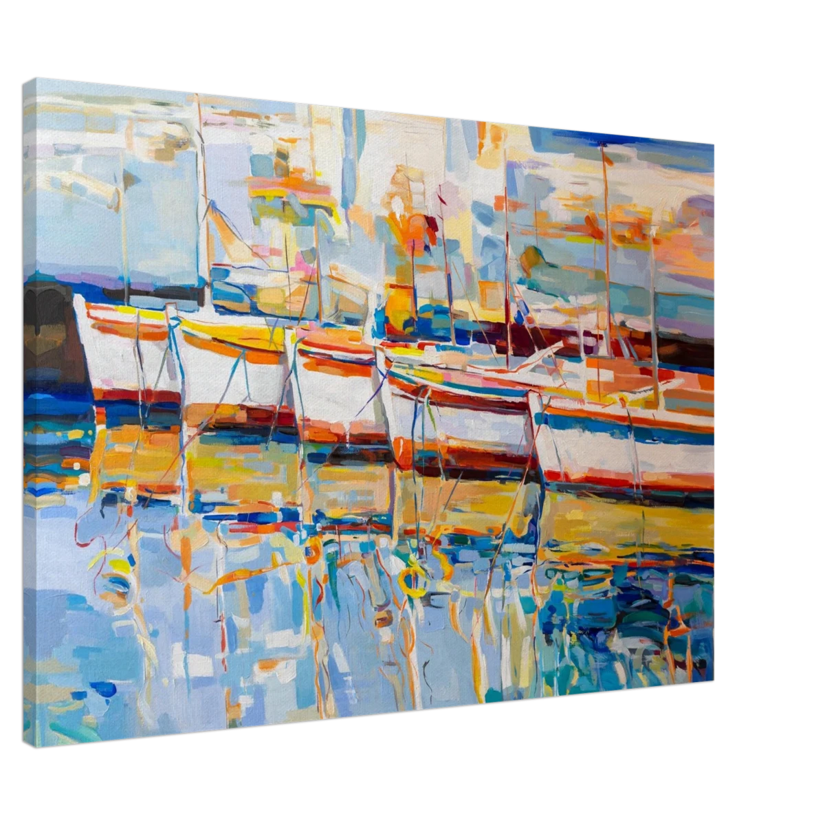 “Symphony of Sails” – Vibrant Reflections in a Seaside Dream | Wall art - Canvas - 70x100 cm / 28x40″ -
