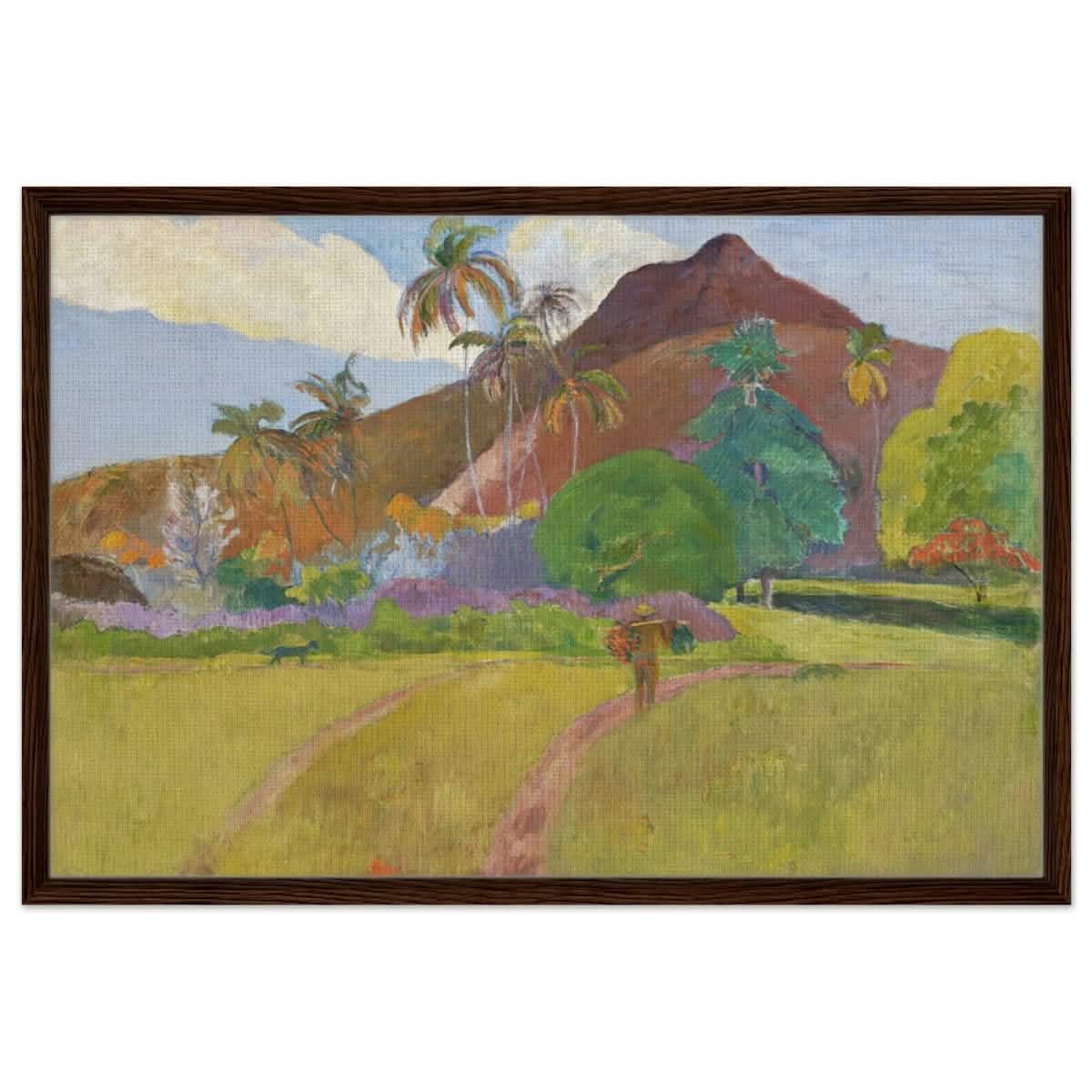 Tahitian Landscape (1891) by Paul Gauguin | Vintage Nature wall art print - Framed Canvas - 60x90 cm / 24x36″ - Dark wood frame