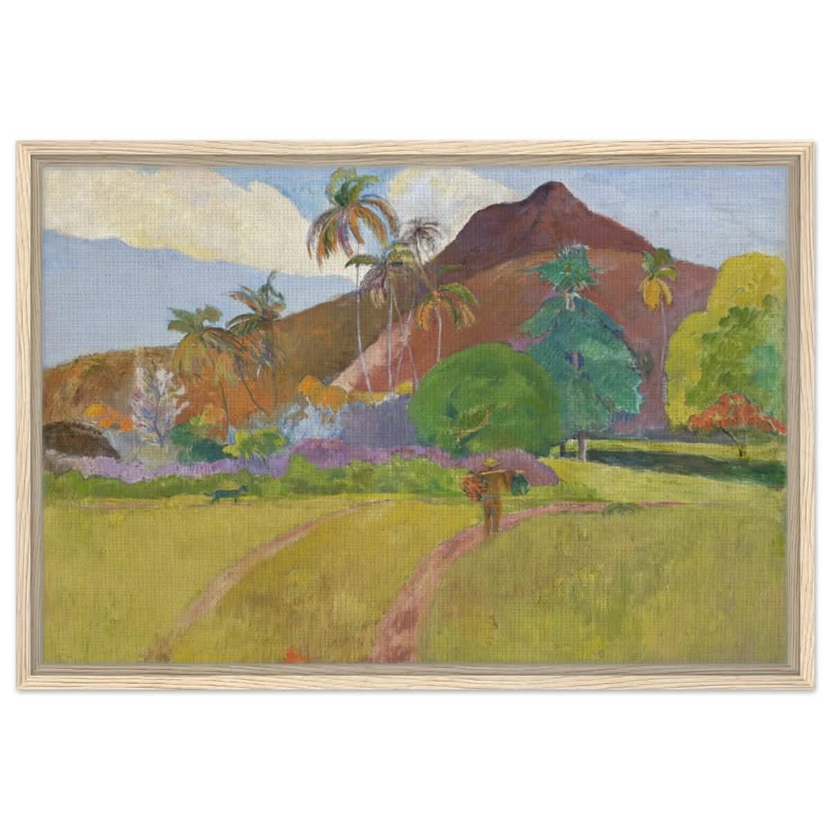 Tahitian Landscape (1891) by Paul Gauguin | Vintage Nature wall art print - Framed Canvas - 50x75 cm / 20x30″ - Wood frame