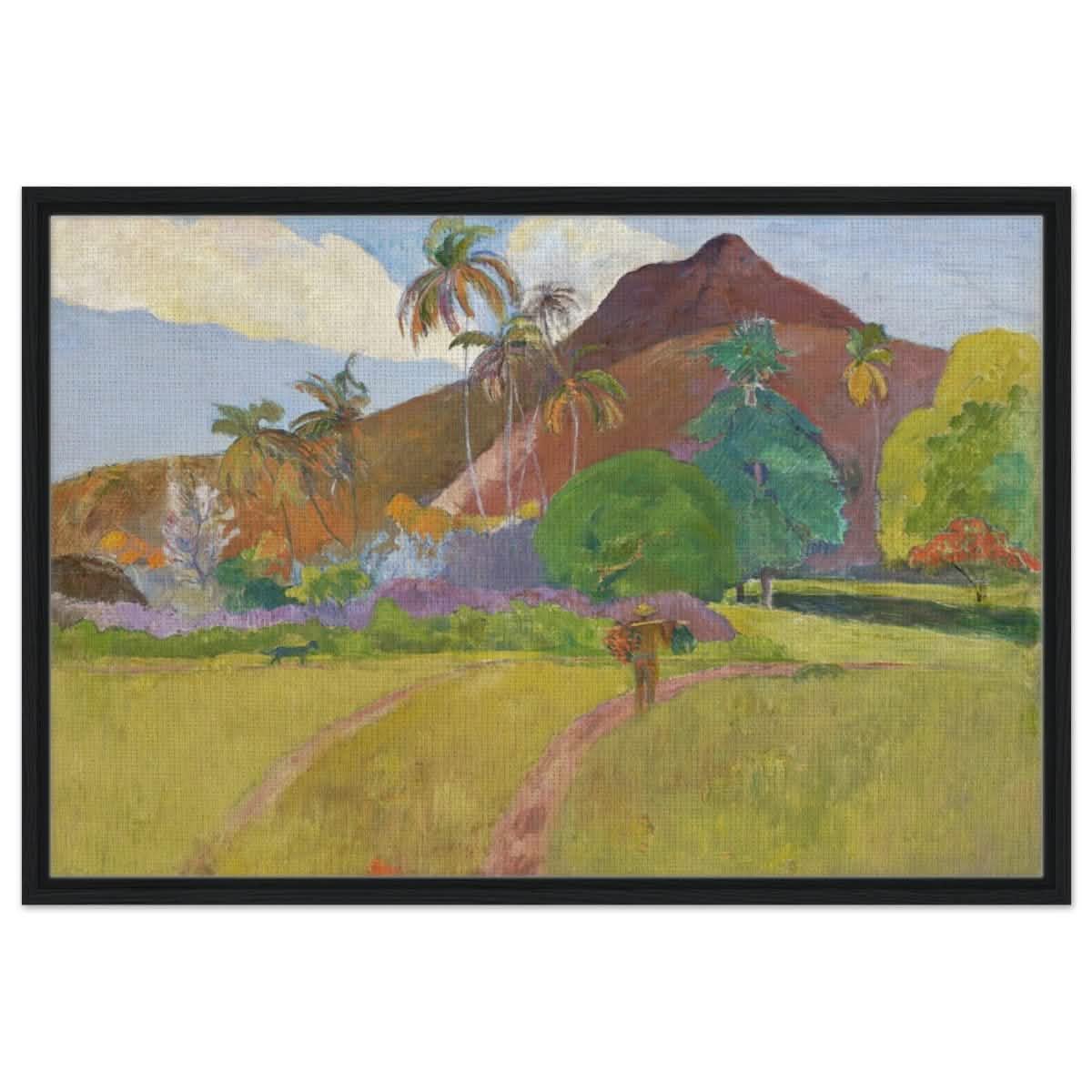 Tahitian Landscape (1891) by Paul Gauguin | Vintage Nature wall art print - Framed Canvas - 60x90 cm / 24x36″ - Black frame