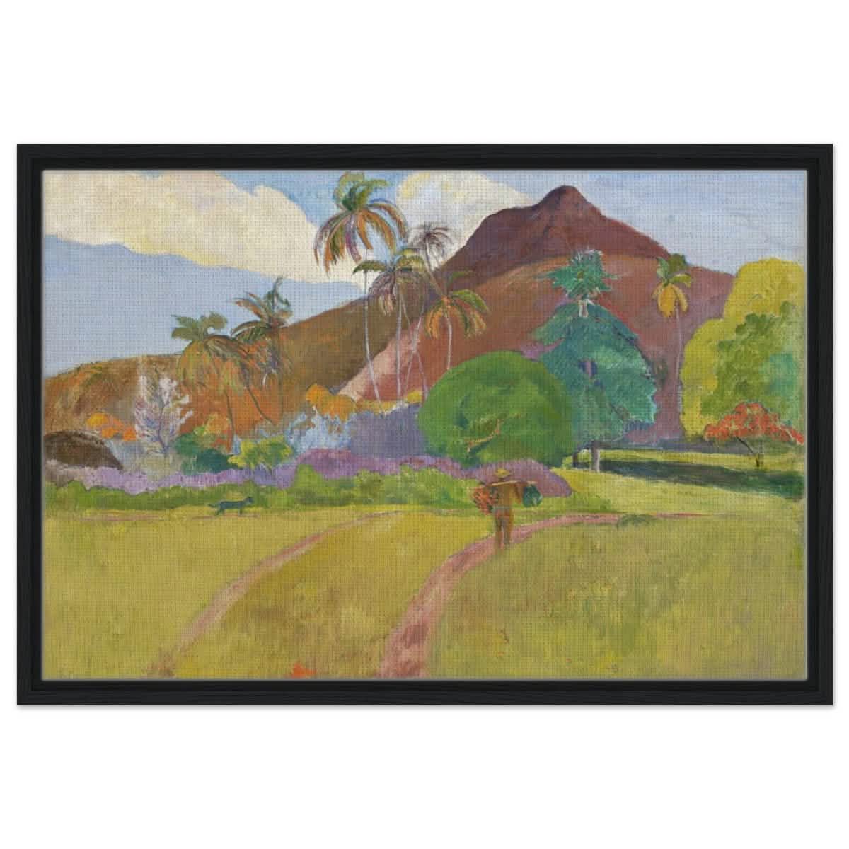 Tahitian Landscape (1891) by Paul Gauguin | Vintage Nature wall art print - Framed Canvas - 50x75 cm / 20x30″ - Black frame