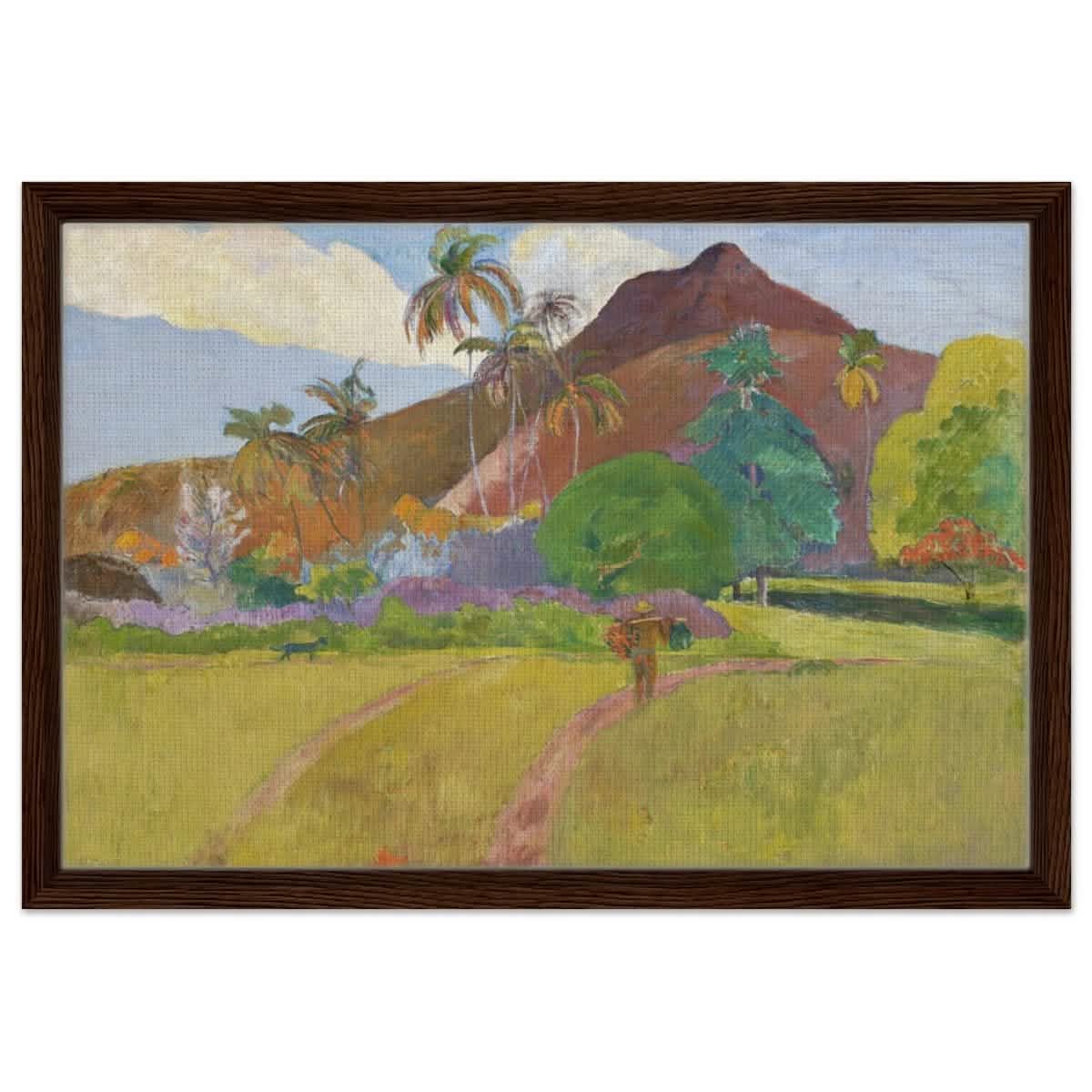 Tahitian Landscape (1891) by Paul Gauguin | Vintage Nature wall art print - Framed Canvas - 40x60 cm / 16x24″ - Dark wood frame