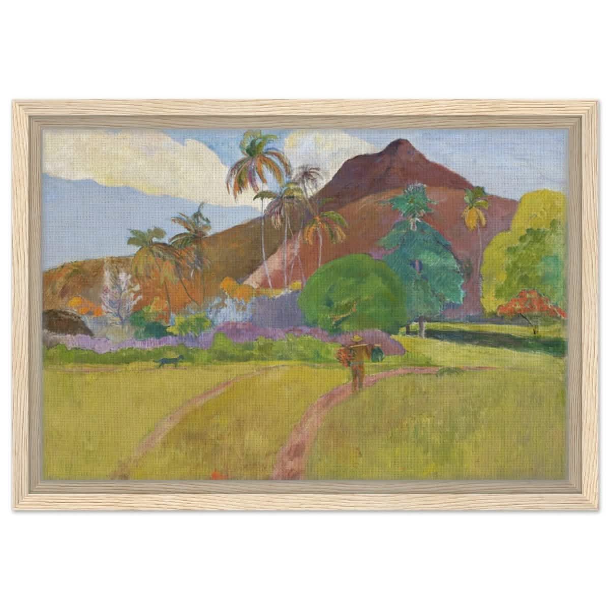 Tahitian Landscape (1891) by Paul Gauguin | Vintage Nature wall art print - Framed Canvas - 30x45 cm / 12x18″ - Wood frame