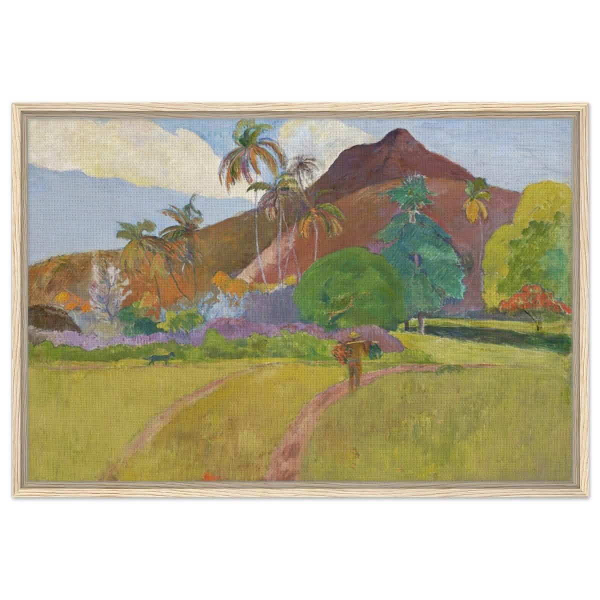 Tahitian Landscape (1891) by Paul Gauguin | Vintage Nature wall art print - Framed Canvas - 60x90 cm / 24x36″ - Wood frame