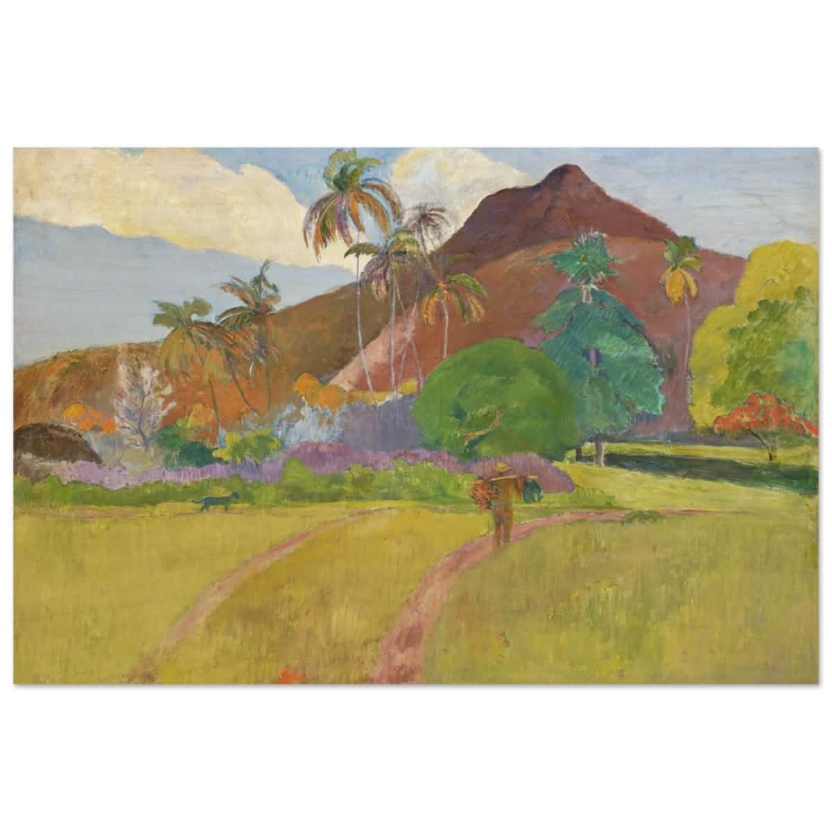 Tahitian Landscape (1891) by Paul Gauguin | Vintage Nature wall art print - Wood Prints - 50x75 cm / 20x30″ -