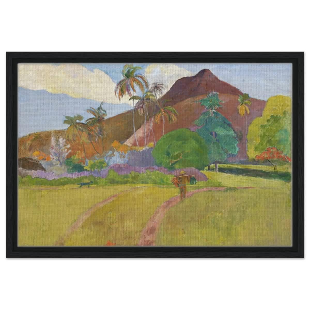 Tahitian Landscape (1891) by Paul Gauguin | Vintage Nature wall art print - Framed Canvas - 40x60 cm / 16x24″ - Black frame