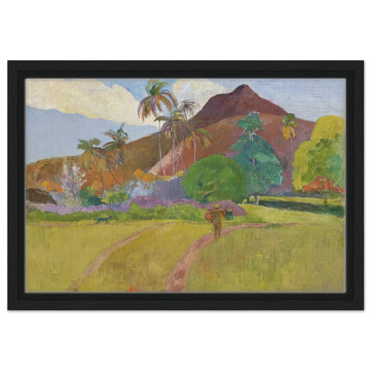 Tahitian Landscape (1891) by Paul Gauguin | Vintage Nature wall art print - Framed Canvas - 30x45 cm / 12x18″ - Black frame